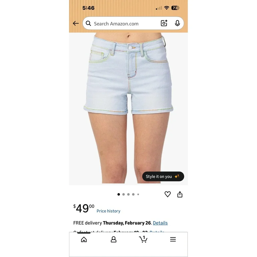 Judy Blue Rainbow Thread Mid‎ Rise Shorts Light Wash Denim JB150103 Womens Large
